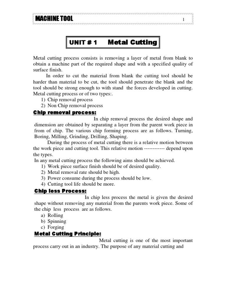 Machine Tool Machine Tool Machine Tool Machine Tool Unit 1 Unit 1