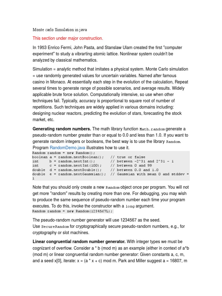Monte Carlo Simulation in Java PDF Monte Carlo Method Brownian Motion