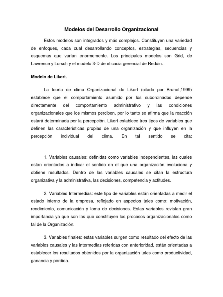 Modelos Del Desarrollo Organizacional | PDF | Desarrollo organizacional ...
