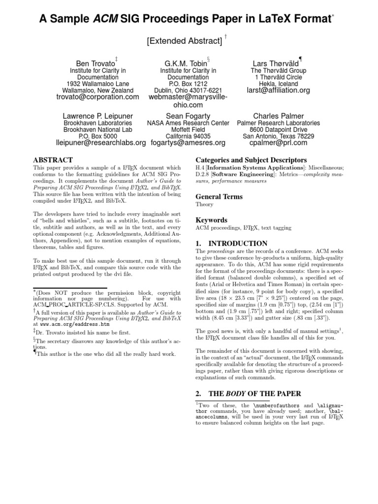 ACM SIG Template Typefaces Citation