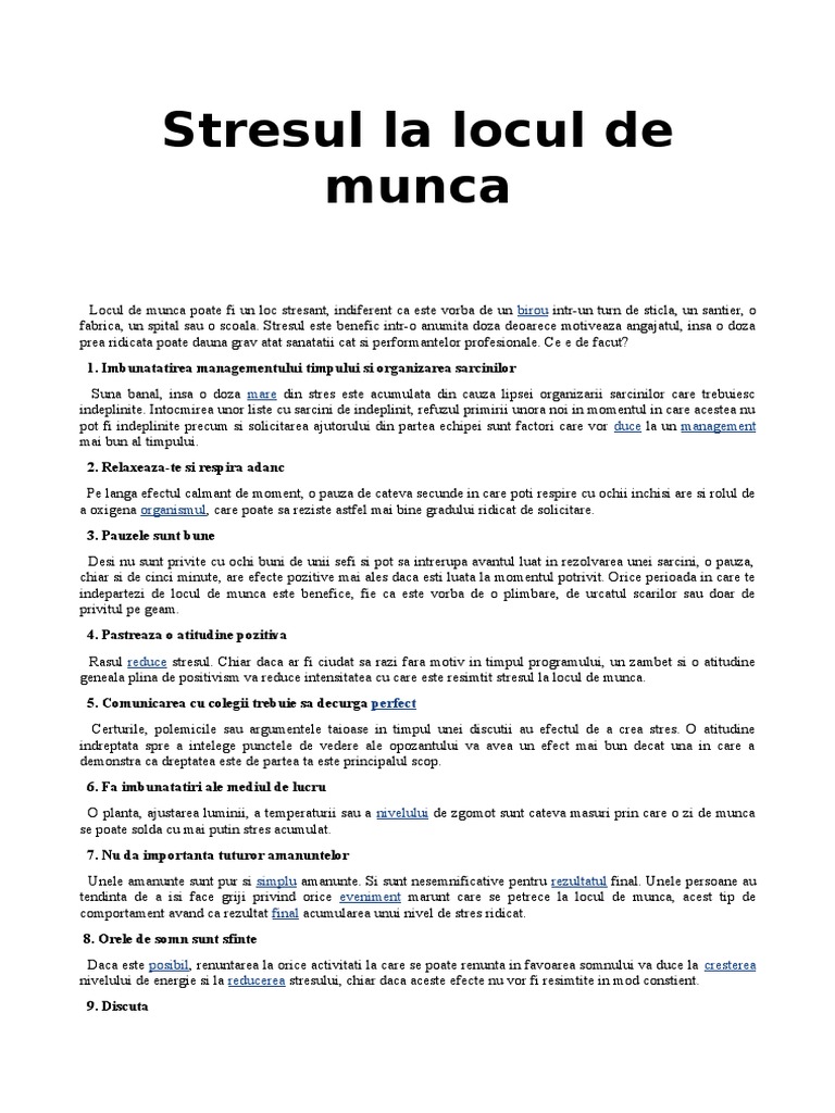 Stresul La Locul De Munca