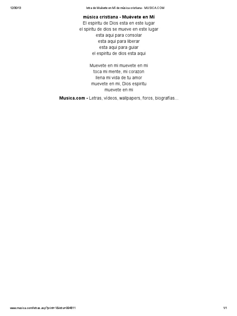 Letra De Muevete En Mi De Musica Cristiana Musica