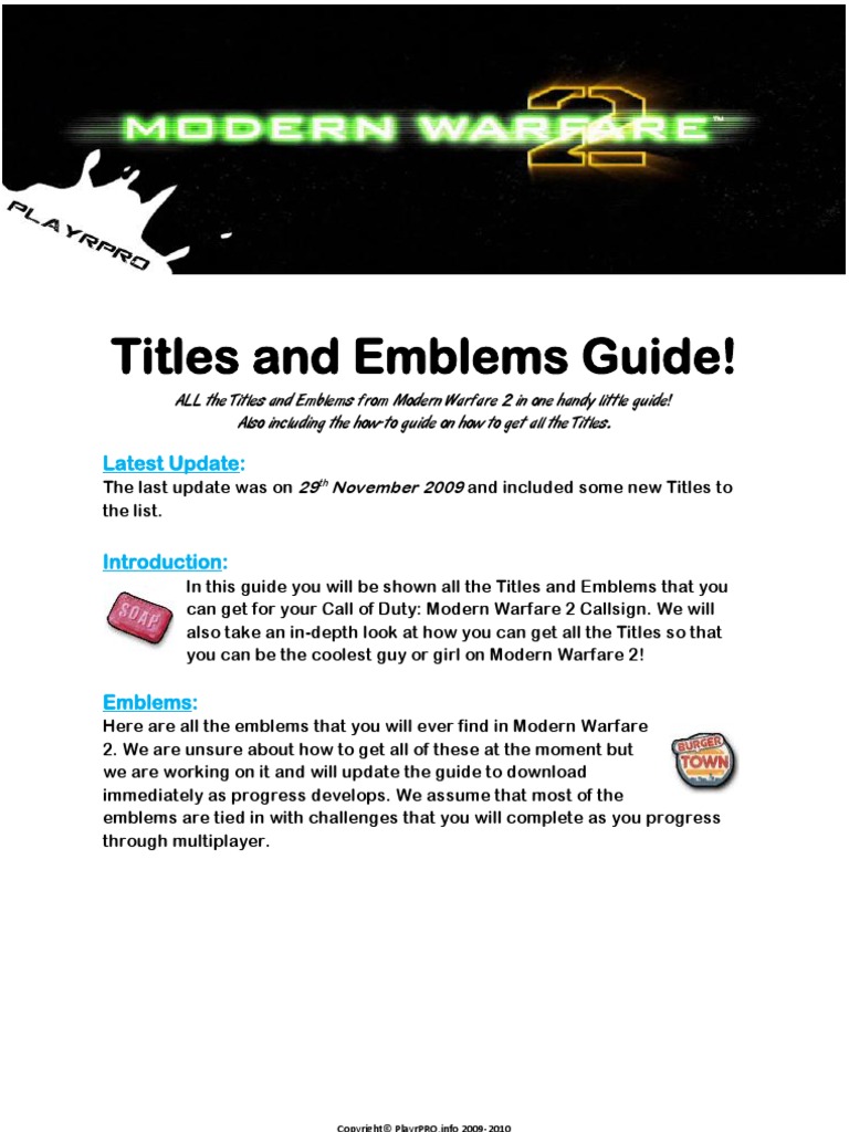 Titles and Emblems Guide Mw2 PDF Warfare Military Science