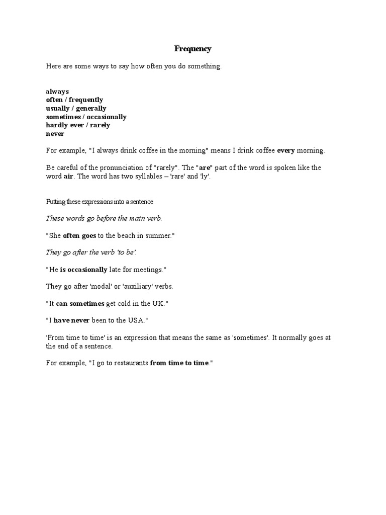 Expressing Frequency in English | PDF