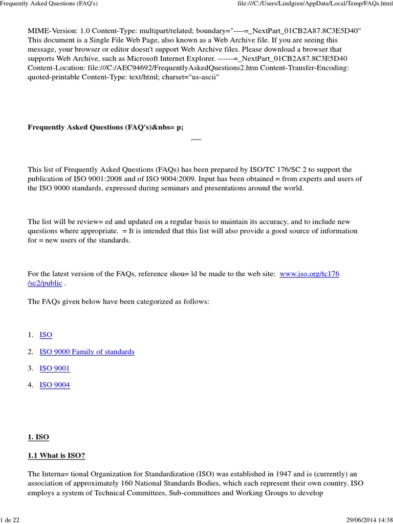 ISO Frequently Asked Questions (FAQ's) | PDF