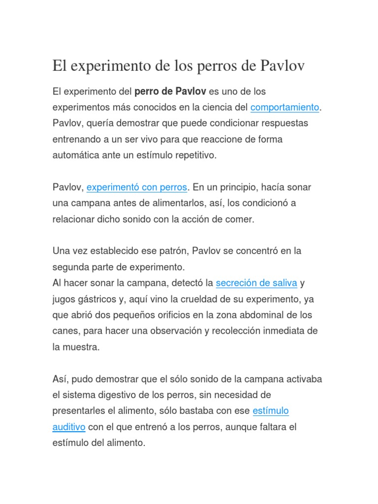 Experimento de Pavlov con perros | PDF