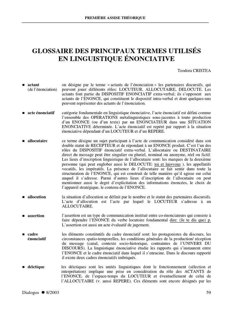 Glossaire de la Linguistique Énonciative | PDF | Phrase | Linguistique