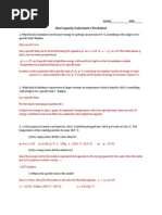 Heat Capacity_Calorimetry Worksheet Answers