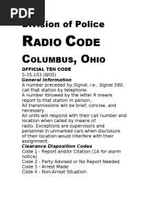 Columbus Division of Police 10 Codes