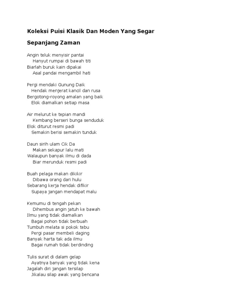 Koleksi Puisi Klasik Dan Moden Yang Segar