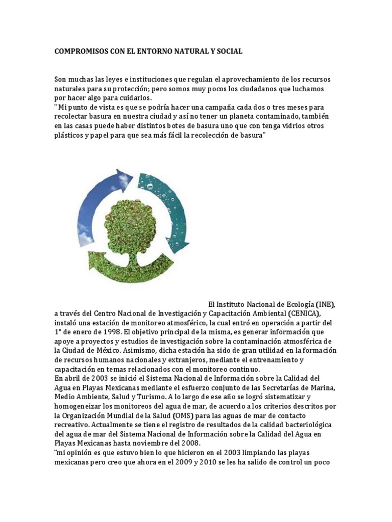 Compromisos Con El Entorno Natural y Social PDF Residuos Contaminación