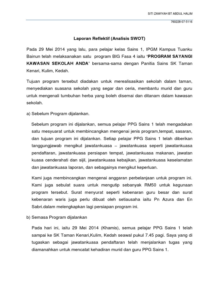 Laporan Reflektif Analisis Swot Fasa 4
