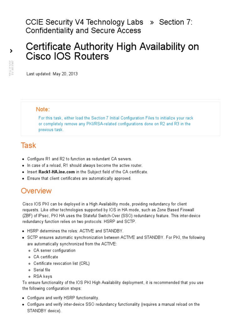 Certificate Authority High Availability On Cisco IOS Routers | PDF | Public  Key Certificate | Server (Computing)