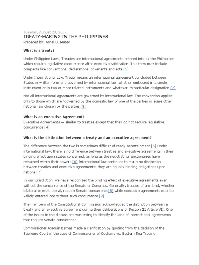 Treaty Vs Executive Agreement PDF Ratification Treaty