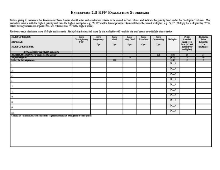 Rfp Scorecard Template Rfp Scorecard Template