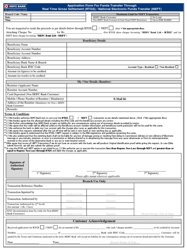 Hdfc Neft Rtgs Form Tecnologia Financeira Dinheiro - 