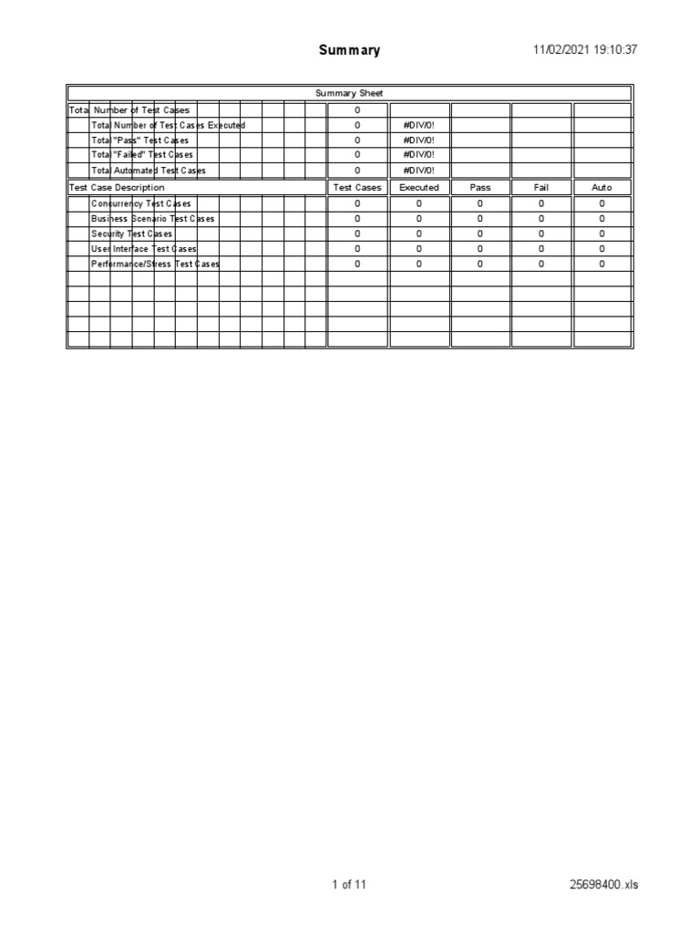Summary Sheet Total Number of Test Cases 0 0 #DIV/0! 0 #DIV/0! 0 #DIV/0 ...