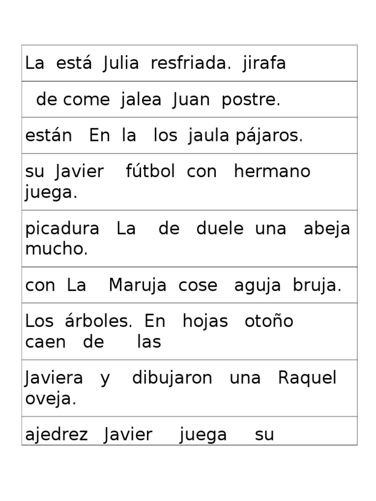 Oraciones con la letra J para niños | PDF