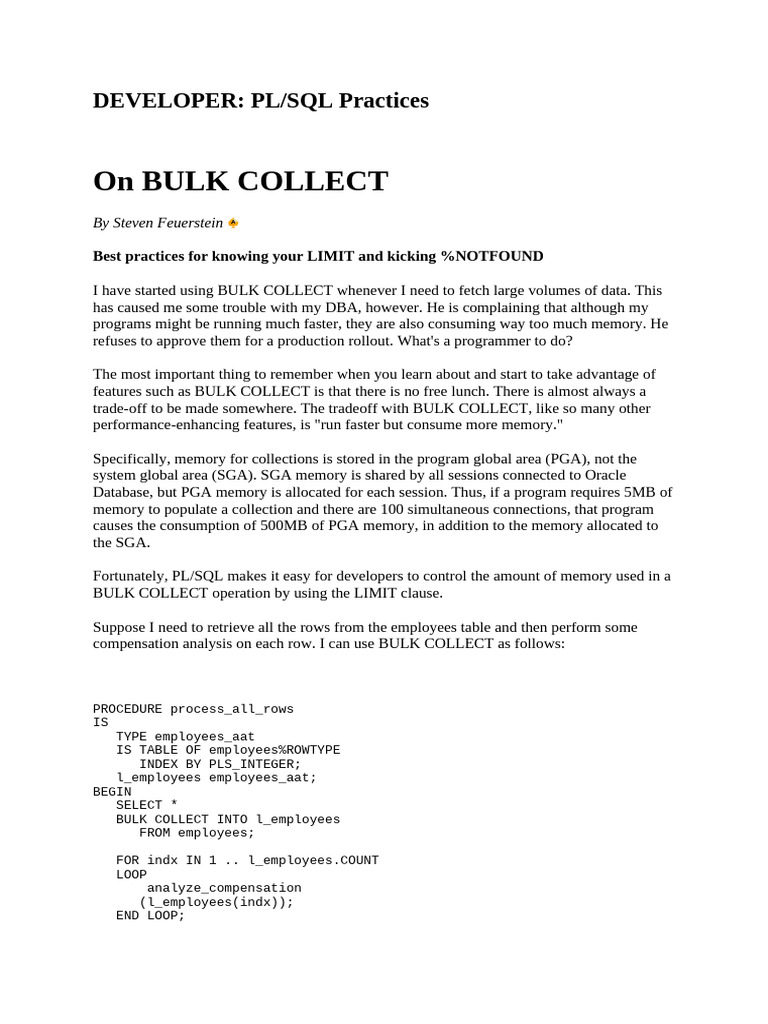 PL/SQL Bulk Collect Download Free PDF Control Flow Pl/Sql
