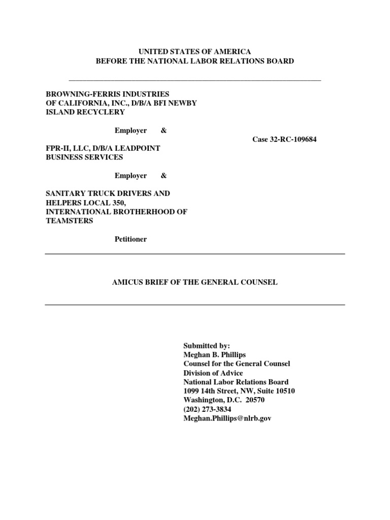 NLRB General Counsel Brief | PDF | Franchising | Temporary Work