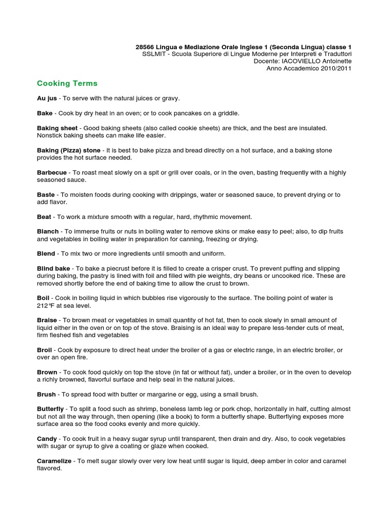 Cooking Terms PDF Baking Grilling