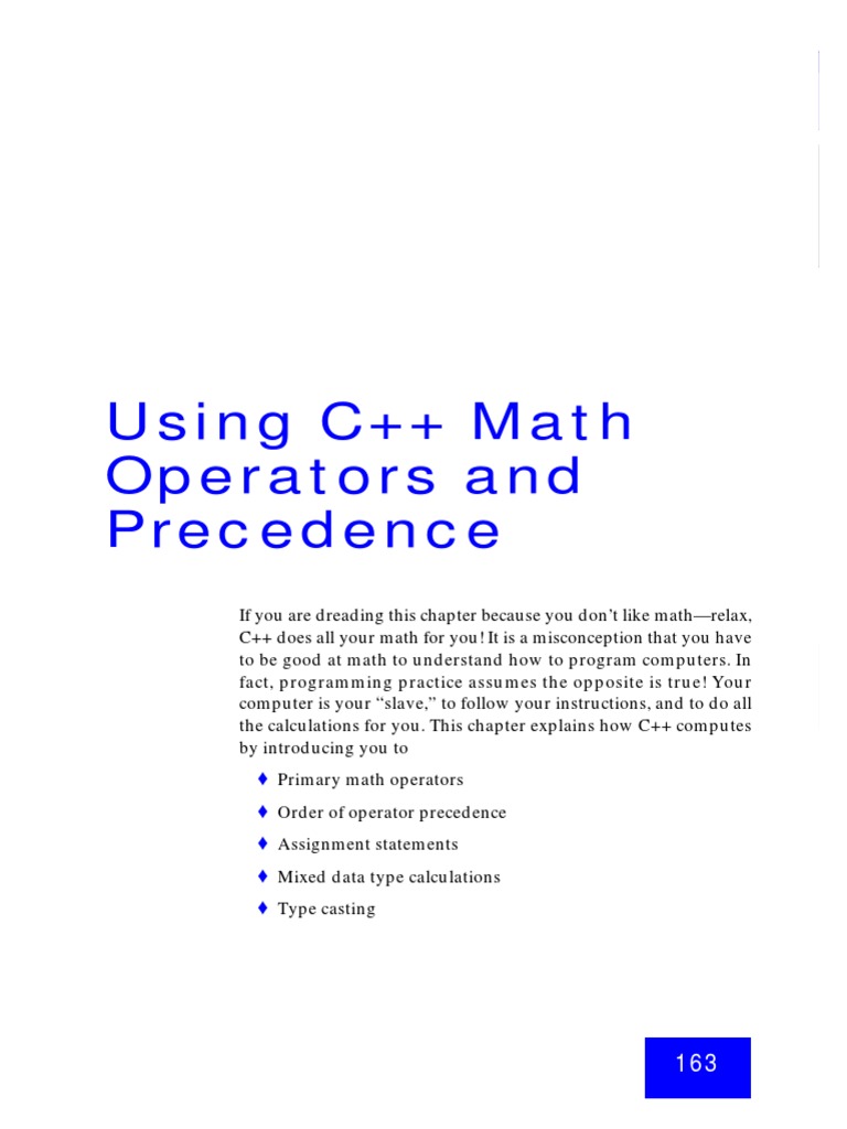 Understanding C++ Math Operators and Order of Precedence | PDF | Data ...
