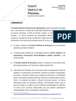 Comunicat Comitè Unificat de Personal - Ajuntament de Cubelles Núm. 13