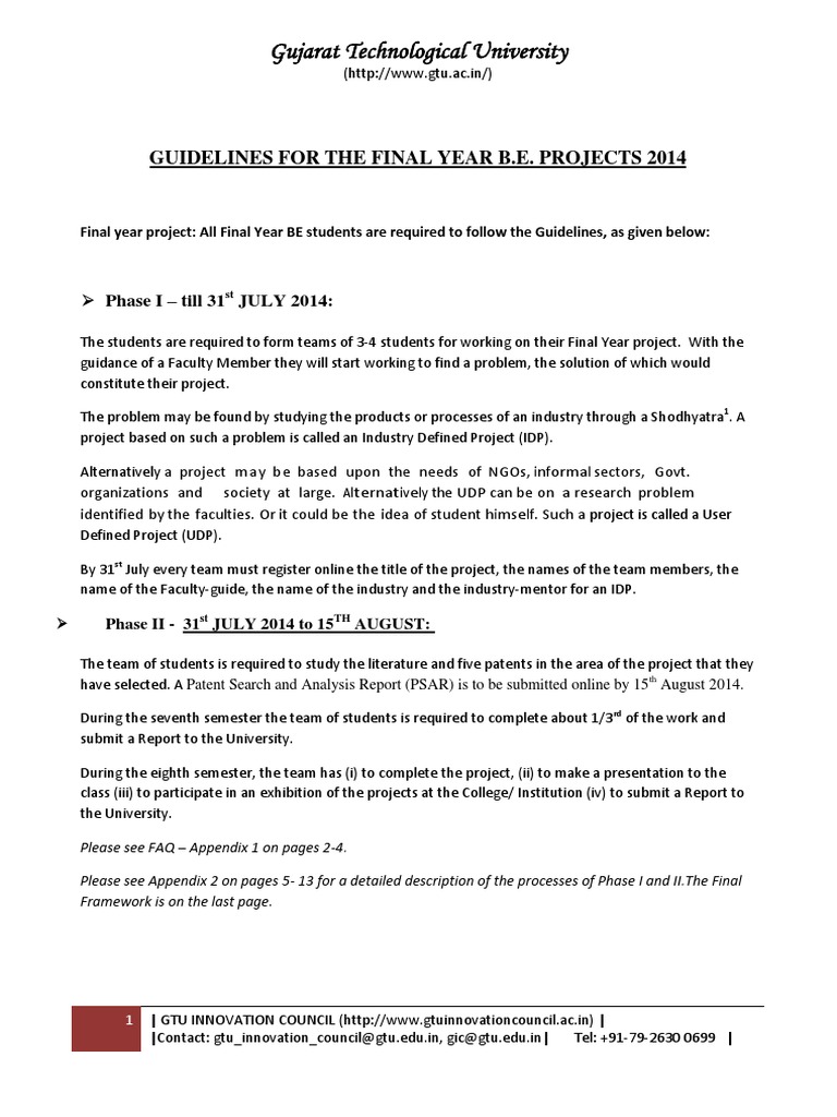 GTU Final Year Project Guidelines | PDF | Design Thinking | Innovation