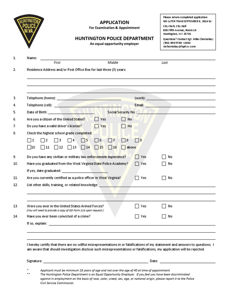 Huntington Police Department Application | PDF | Police | Public Sphere