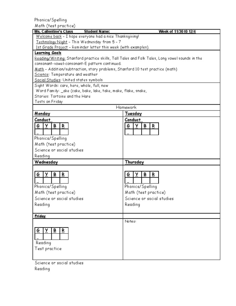 Homework Plan November Thirtieth | PDF