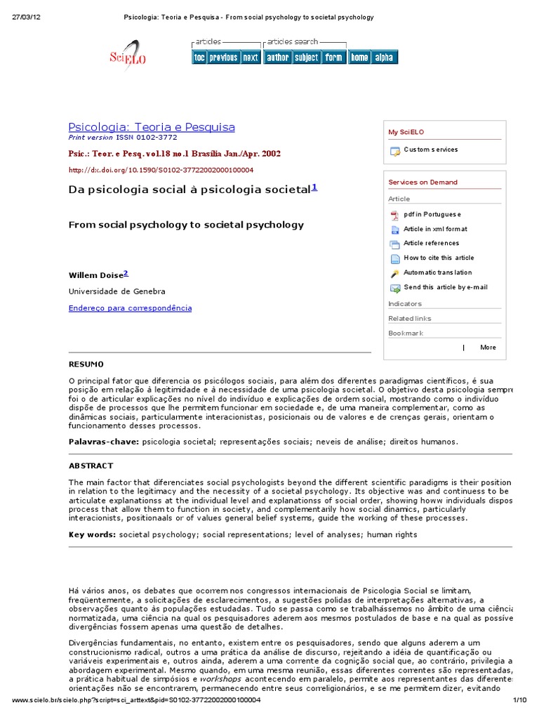 Willem Doise - Psicologia - Teoria e Pesquisa - From Social Psychology ...