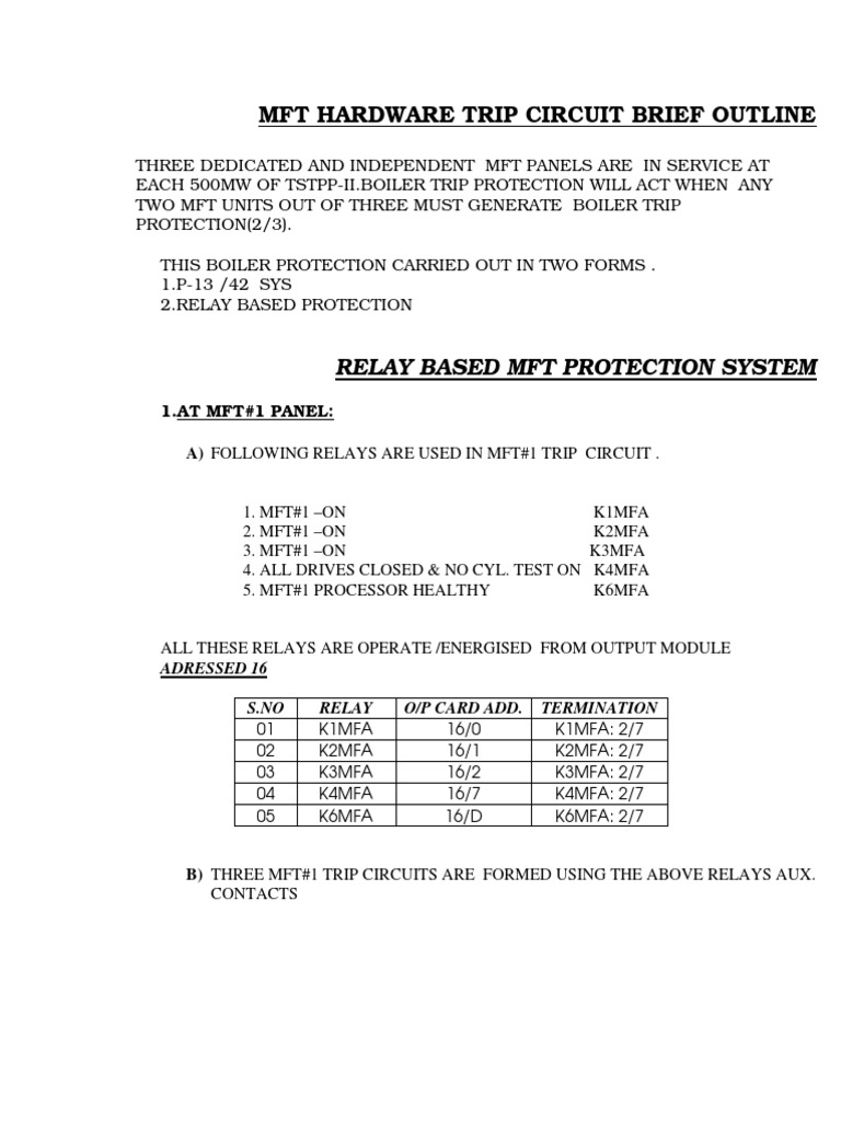 MFT Hardware Trip Circuit Overview | PDF | Technology & Engineering