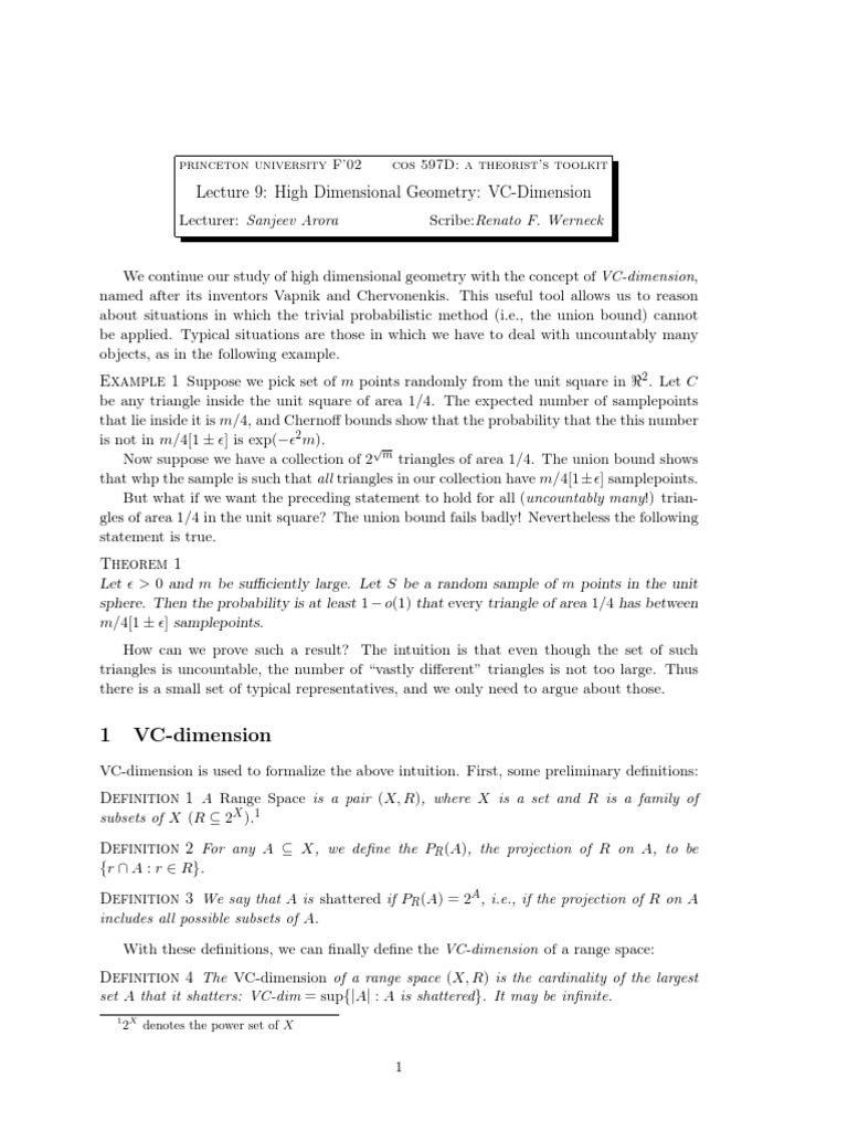 High Dimensional Geometry: VC-Dimension | PDF | Basis (Linear Algebra ...