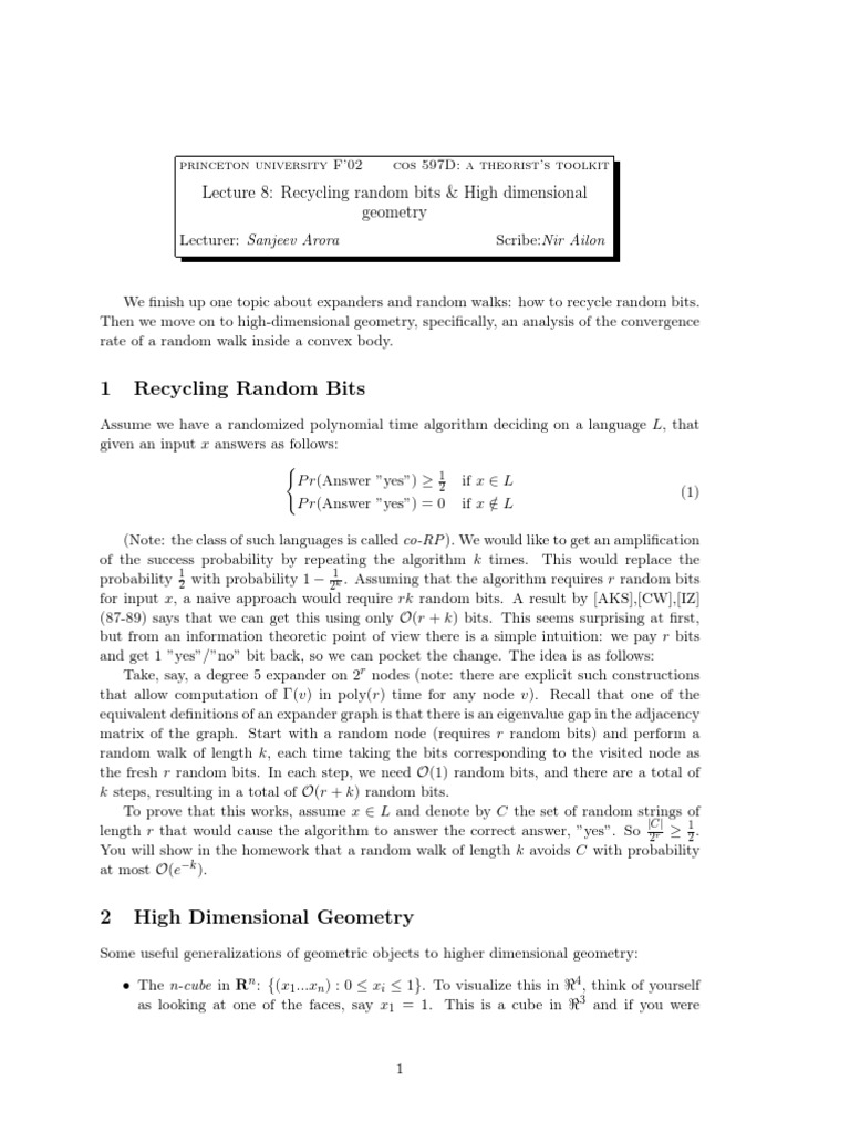 Theorist's Toolkit Lecture 8 High Dimensional Geometry and Geometric
