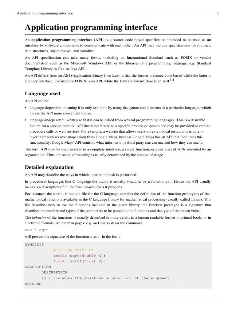 Application programming interface: Language used