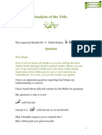 Q13 Analysis of the Title Al Alfiyyah