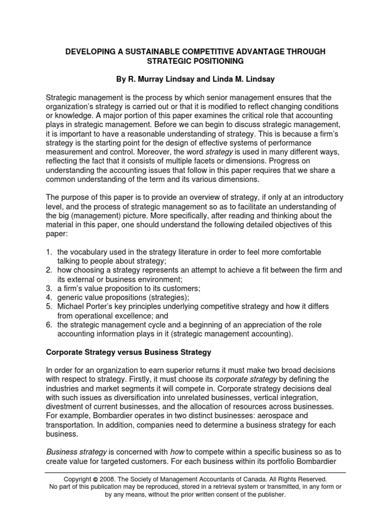 Developing A Sustainable Competitive Advantage | PDF | Strategic ...