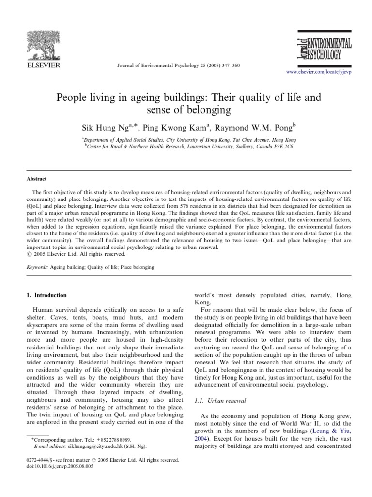 People Living in Ageing Buildings Their Quality of Life and Sense of ...