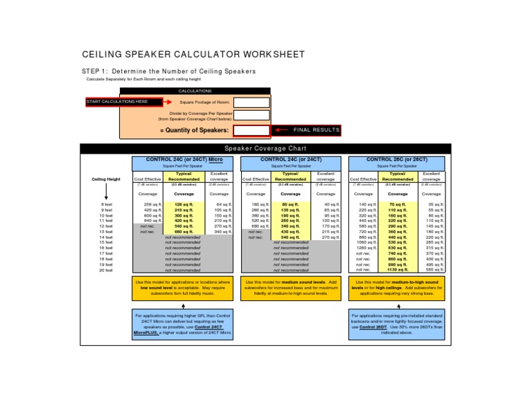 Ceiling Speakers Calculator Sheet PDF Loudspeaker Sound Technology