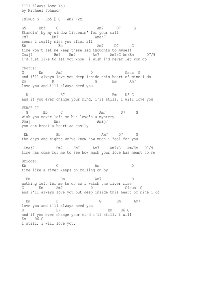 I&rsquo;Ll Always Love You - Lyrics and Chords | PDF