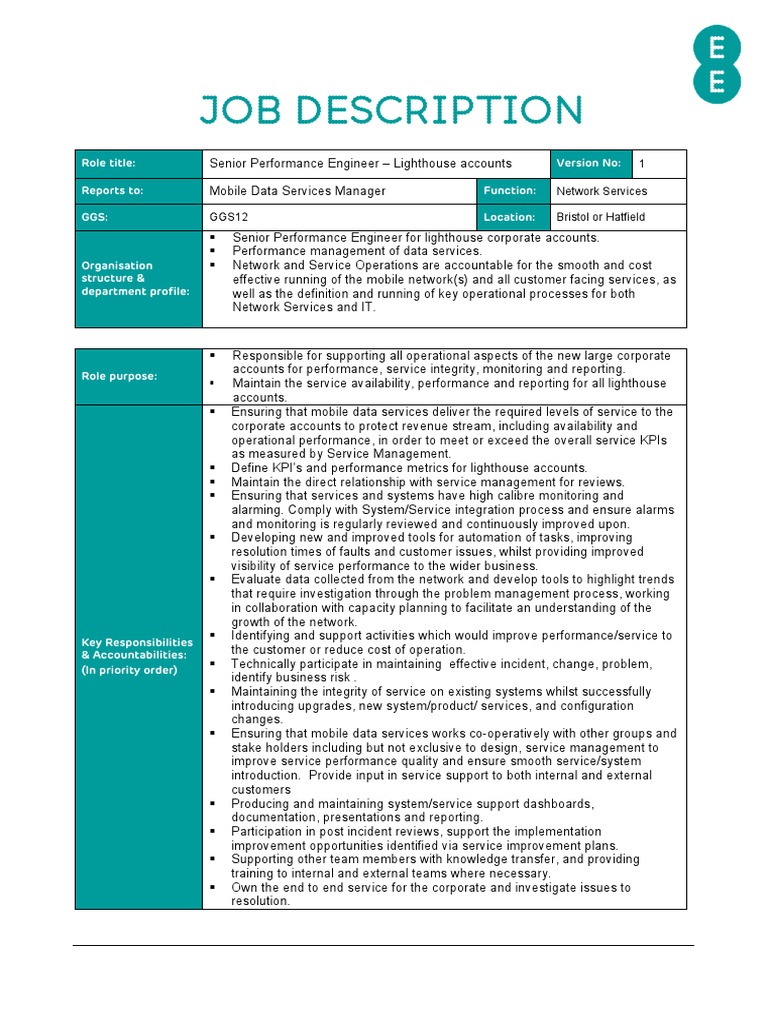 Senior Performance Engineer Job Description | PDF | Performance ...