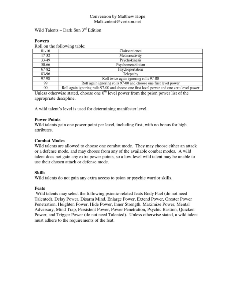 Ad D 2nd Ed Dark Sun Psionics Wild Talents Pdf Role Playing