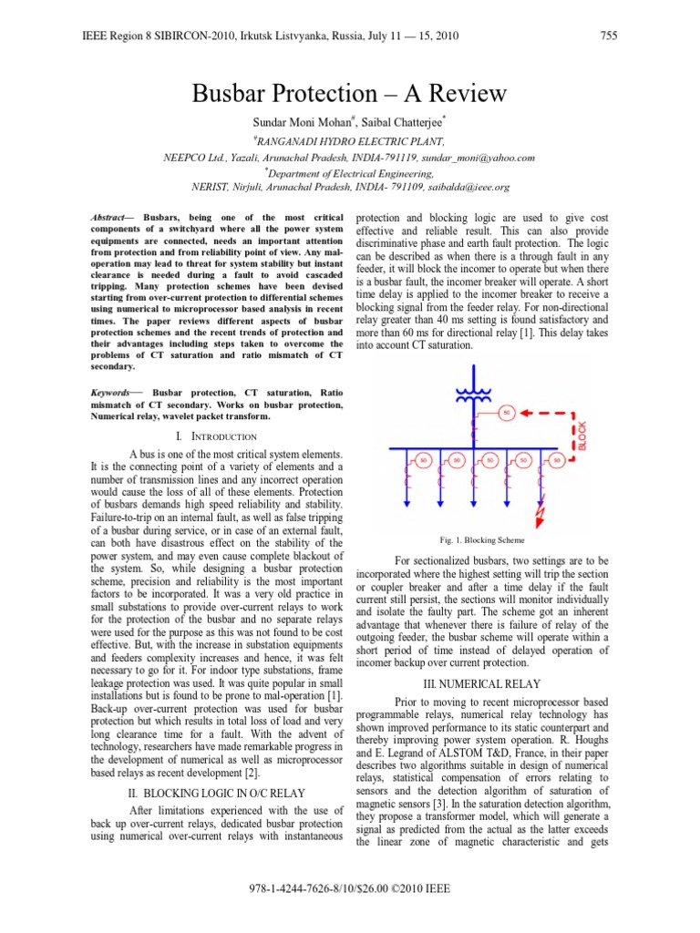 Busbar Protection - A Review | PDF | Wavelet | Relay