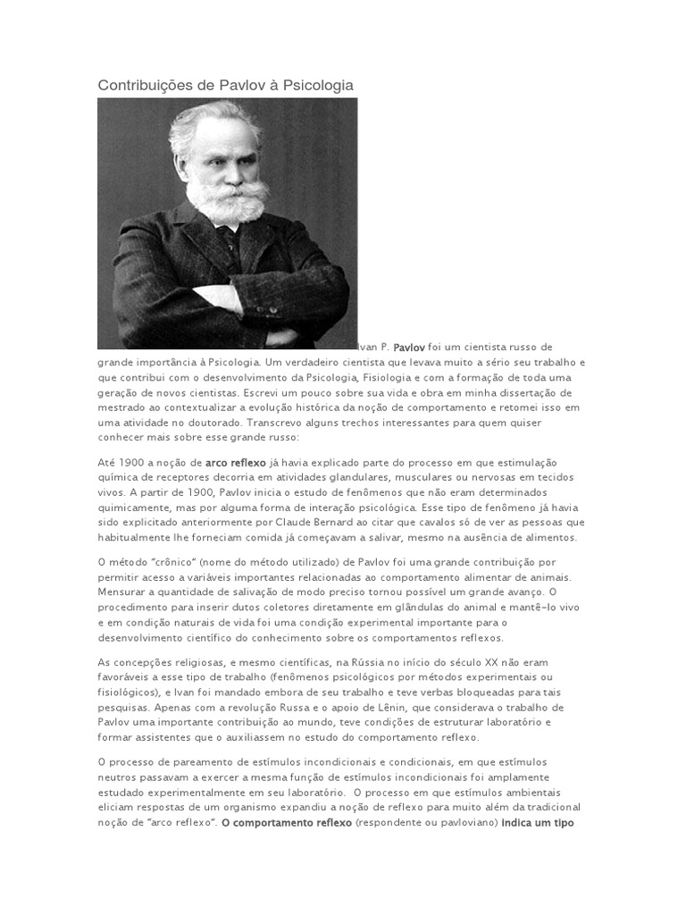 Contribuições de Pavlov À Psicologia - Arco Reflexo | PDF | Psicologia ...