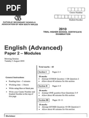 English Advanced Paper 1 2019