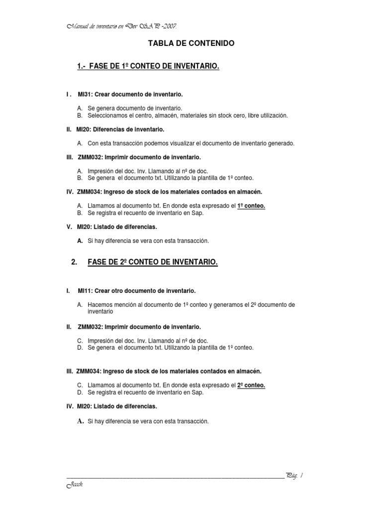 Manual de Inventario SAP: MI20 y MI31 | PDF | Inventario | Archivo de ...
