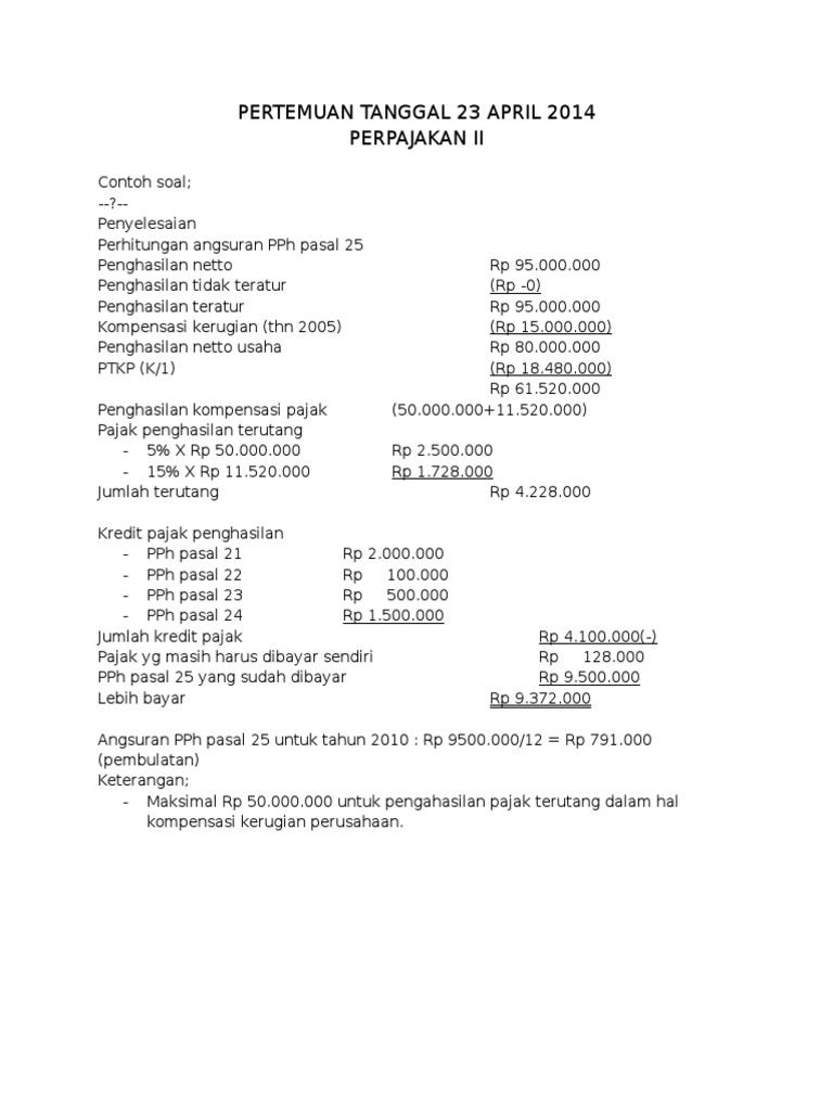 Contoh Soal Pph Pasal 21 Dan Jawabannya Pdf Berbagai Contoh
