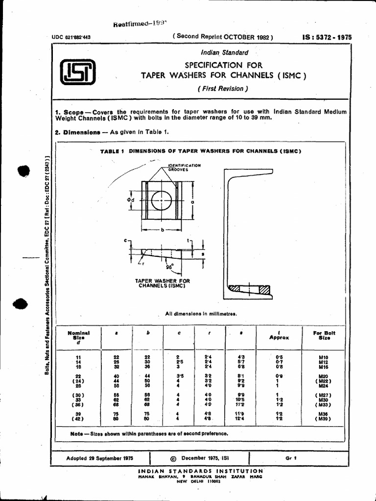 Is5372Taper Washer for Channel