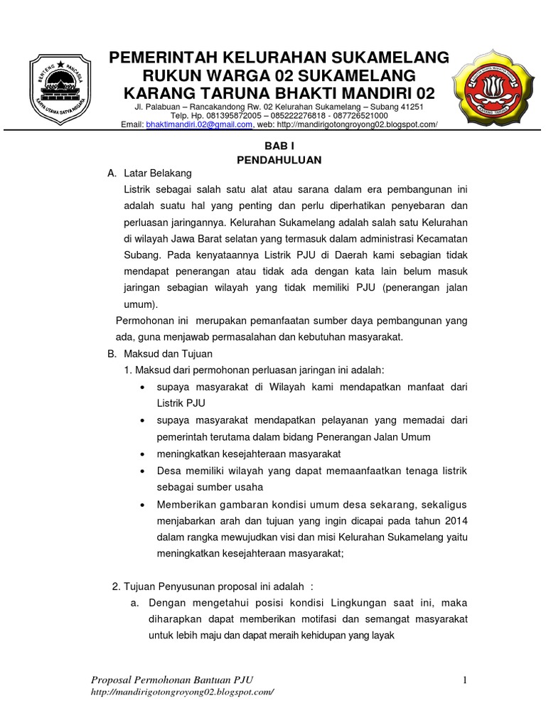 Contoh Surat Memohon Peruntukan Lampu Jalan