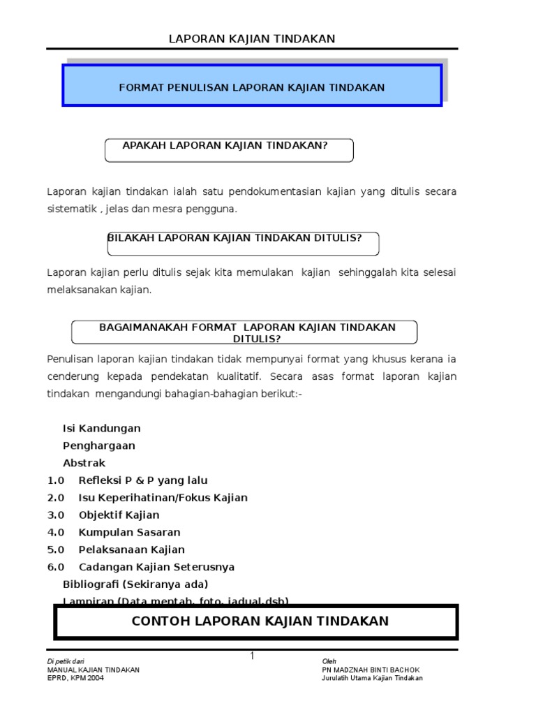 Contoh Laporan Kajian Tindakan